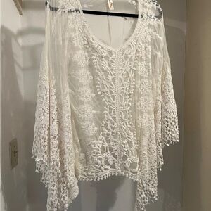Elegant Women's Shoreline Wear White Lace Butterfly Sleeve Top XL